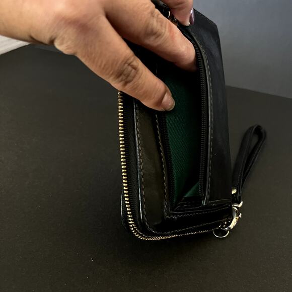 Fossil Sydney Black Leather Zip Around Wallet Wristlet - Picture 4 of 7